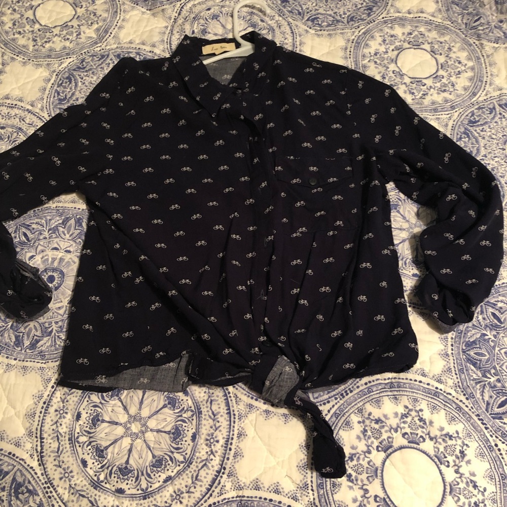 navy blue button down top